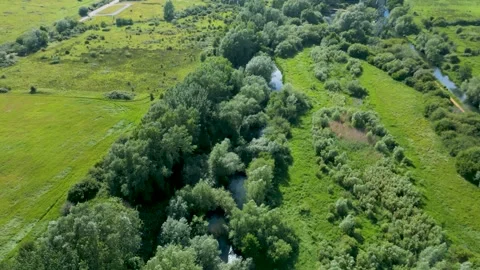 River Kennett in Burghfield Reading Aerial shot Video stock 338308289