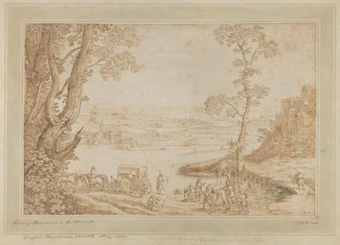A River Landscape with the Baptism of the Eunuch ca. 160525 Hendrick Hondiu.. 스톡 사진
