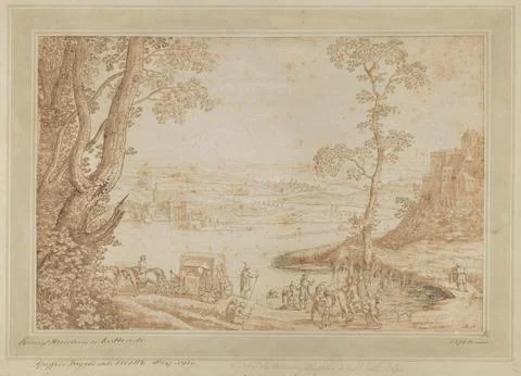 A River Landscape with the Baptism of the Eunuch Hendrick Hondius I Netherl.. 스톡 사진