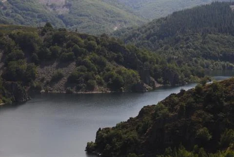 River with a landscape behind. Stock Photos