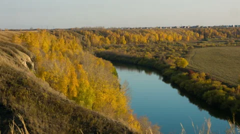 River landscape. Field landscape. Russian siberian nature. Autumn landscape. Stock-Footage 55806066