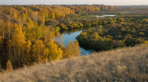 River landscape. Field landscape. Russian siberian nature. Autumn landscape. 動画素材 55810467