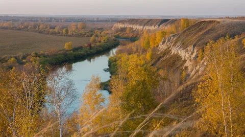 River landscape. Field landscape. Russian siberian nature. Autumn landscape. 스톡 동영상 55811020
