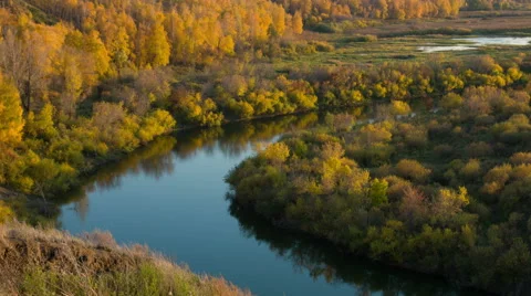 River landscape. Field landscape. Russian siberian nature. Autumn landscape. 스톡 동영상 55811835