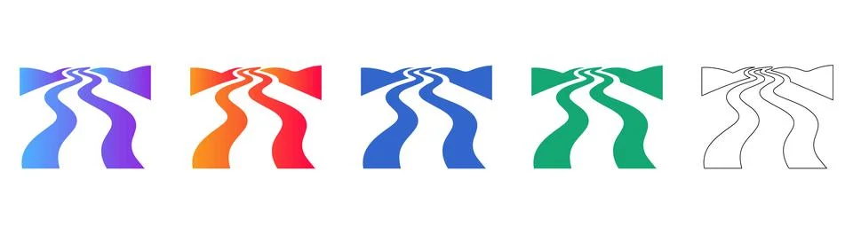 River Landscape Flow Icons Stock Illustration