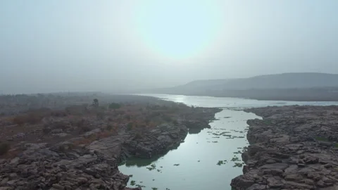 River Landscape Flows Rocky Terrain Wide - Graded Stock Footage 322533706