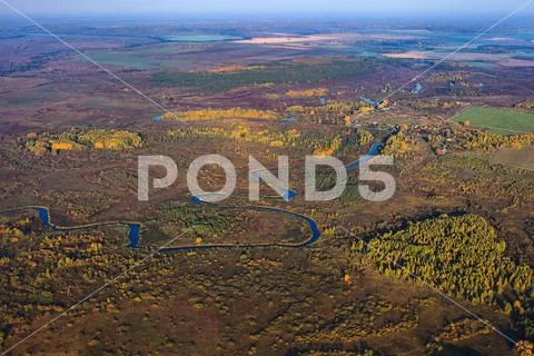 River at the landscape from height of bird's flight from air balloon Stock Photos