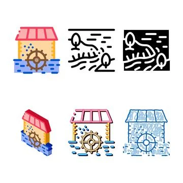 River landscape with islets icon vector multipack outline Stock Illustration