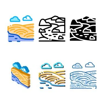 River landscape with multistyle hills icon vector outline イラスト素材