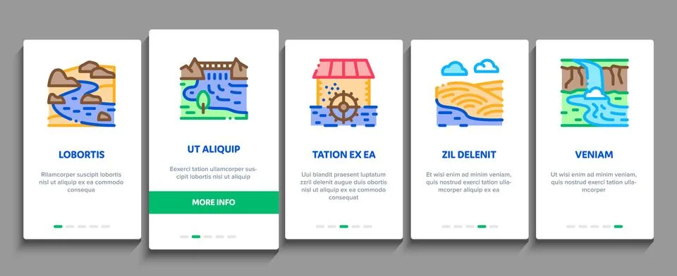 River Landscape Onboarding Elements Icons Set Vector Stock-Illustration