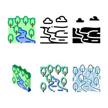 River landscape range icon vector outline Stock Illustration