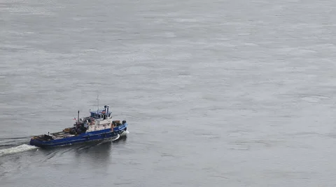 River Landscape.  Ship Floating in River. Stock Footage 62590846