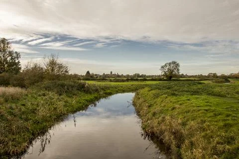 A river landscape in Soham, Ely, UK Stock Photos