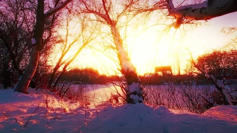 River landscape, sunset. slow motion. Stock Footage 145406977