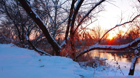 River landscape, sunset. timelapse.4K. FULL HD, 4096x2304. Stock Footage 44962955