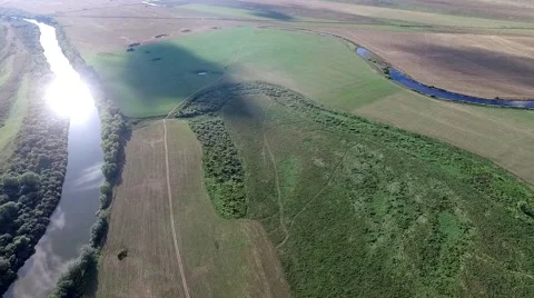River landscape three, aerial height Stock Footage 68052370