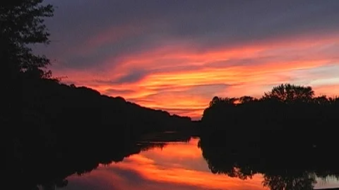 River Landscape at Twilight in Michigan Stock Footage 105085387