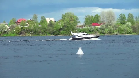 River landscape with yacht Stock Footage 76214959