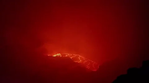 River Of Lava 1 Night Glowing Hot Flow From Erta Ale Active Volcano Video stock 158889136