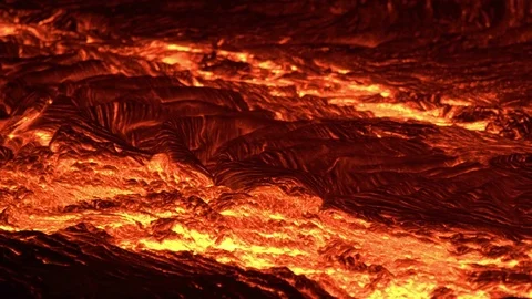 River of lava 7 close Night Glowing Hot flow from Kilauea Active Volcano Puu Oo Video stock 81859868