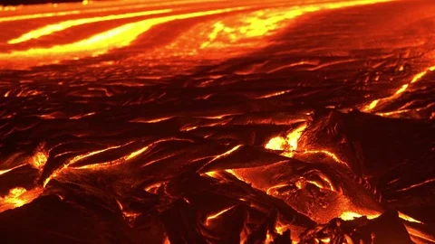 River of lava 9 Night Glowing Hot flow from Kilauea Active Volcano Puu Oo Vent Stock Footage 81861529