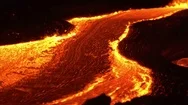 River Of Lava Night Glowing Hot Flow From Kilauea Active Volcano Puu Oo Vent Stock Footage