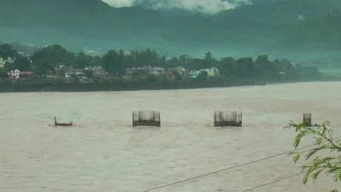 River level rises to danger mark . Stock Footage 138859798