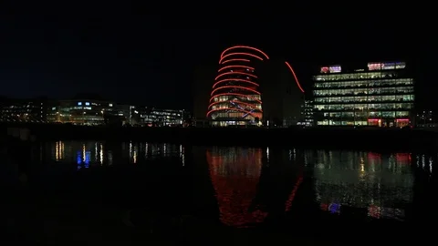 River Liffey and Convention Centre, Dublin at Night Stock Footage 122370686
