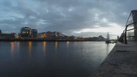 River Liffey, Dublin - Night Time-lapse Stock Footage 126637646