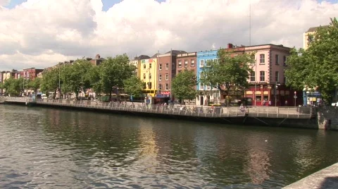 River Liffey from O'Connell Bridge Stock Footage 396987