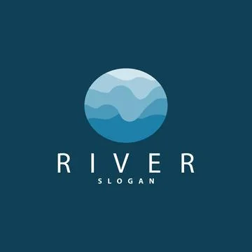 River Logo Design, River Creek Vector, Riverside Landscape Illustration Stock Illustration