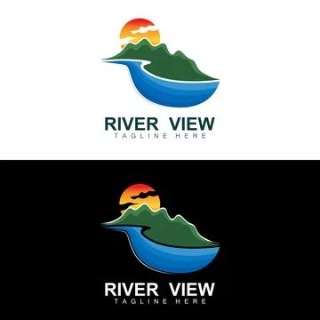 River Logo Design, River Creek Vector, Riverside Illustration With A Combin.. 스톡 일러스트