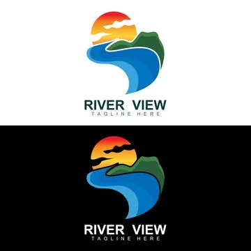 River Logo Design, River Creek Vector, Riverside Illustration With A Combin.. Stock-Illustration