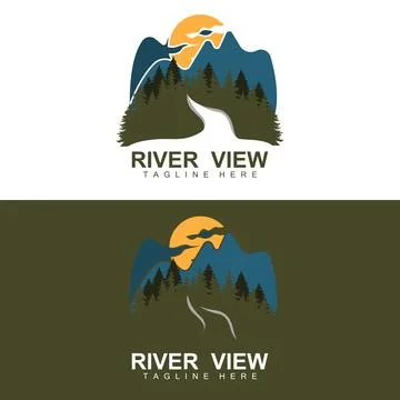 River Logo Design, River Creek Vector, Riverside Illustration With A Combin.. Stock-Illustration