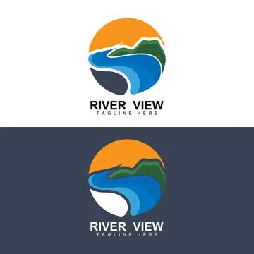 River Logo Design, River Creek Vector, Riverside Illustration With A Combin.. Stock Illustration