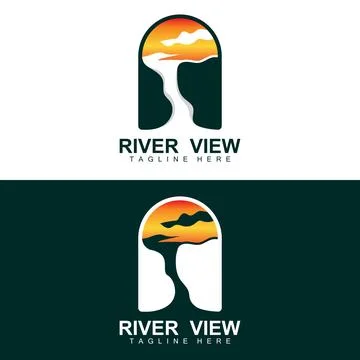 River Logo Design, River Creek Vector, Riverside Illustration With A Combin.. Illustrazione stock