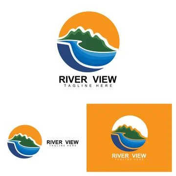 River Logo Design, River Creek Vector, Riverside Illustration With A Combin.. 스톡 일러스트