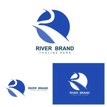 River Logo Design, River Creek Vector, Riverside Illustration With A Combin.. Ilustração Stock