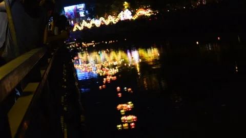 River of lotus lantern flowers Stock Footage 90343988