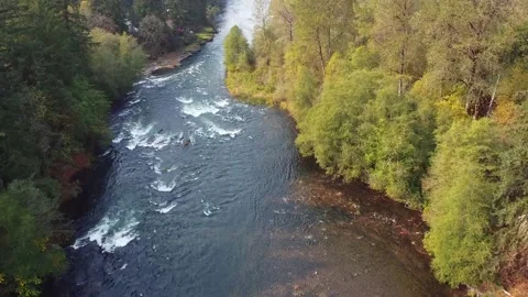 River in Lyons Oregon aerial view Stock Footage 144041632