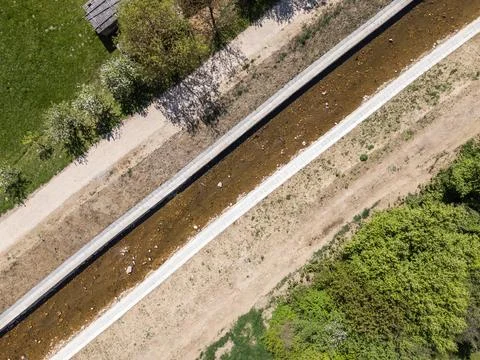 River management project shows channel cleaning and widening efforts Stock Photos