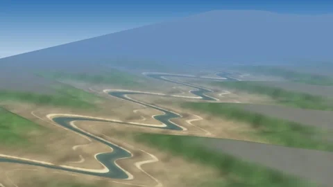 River meander migration scroll bars point bar floodplain Video stock 342332776