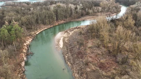 River meander winter floodplain delta Zastudanci drone aerial inland video shot Vídeo Stock 264280354