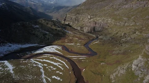 River meanders - high mountain aerial footage Stock Footage 102511178