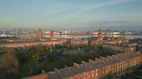 River Mersey from over Hamilton Square, Birkenhead, Wirral, England Stock Footage 292667968
