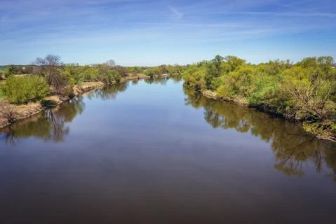 River Morava between Austria on left and Slovakia, view from Freedom Bridge Stock Photos
