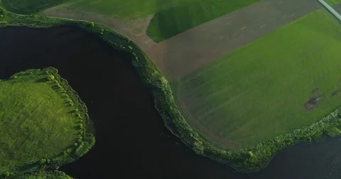 River at morning Birds eye view Stock Footage