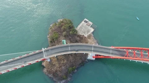River with mountain and bridge, drone shot Vídeo Stock 303539950