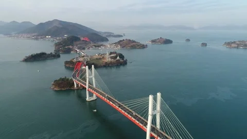 River with mountain and bridge, drone shot Video stock 303539999