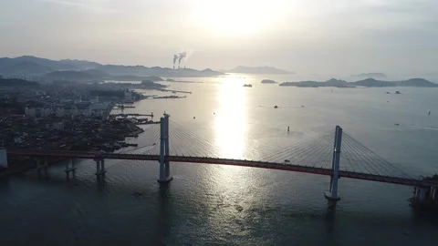 River with mountain and bridge, drone shot Video stock 303540004